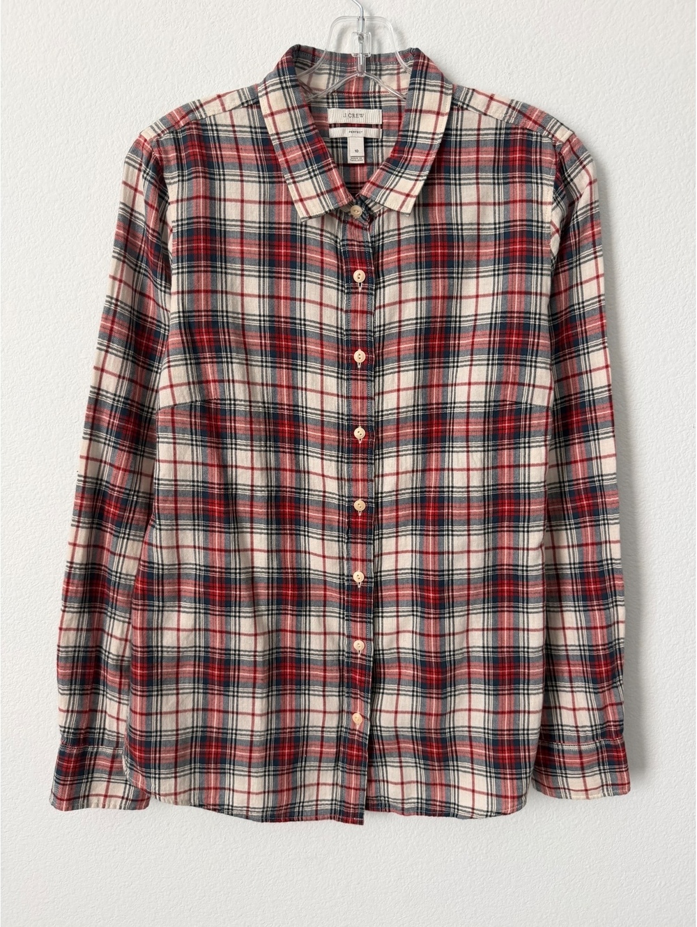 J. Crew Long Sleeve Button Front Plaid Cotton Perfect Shirt Women's Size 10